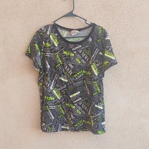 Encore Jeans Black and Neon Green Graphic Tee